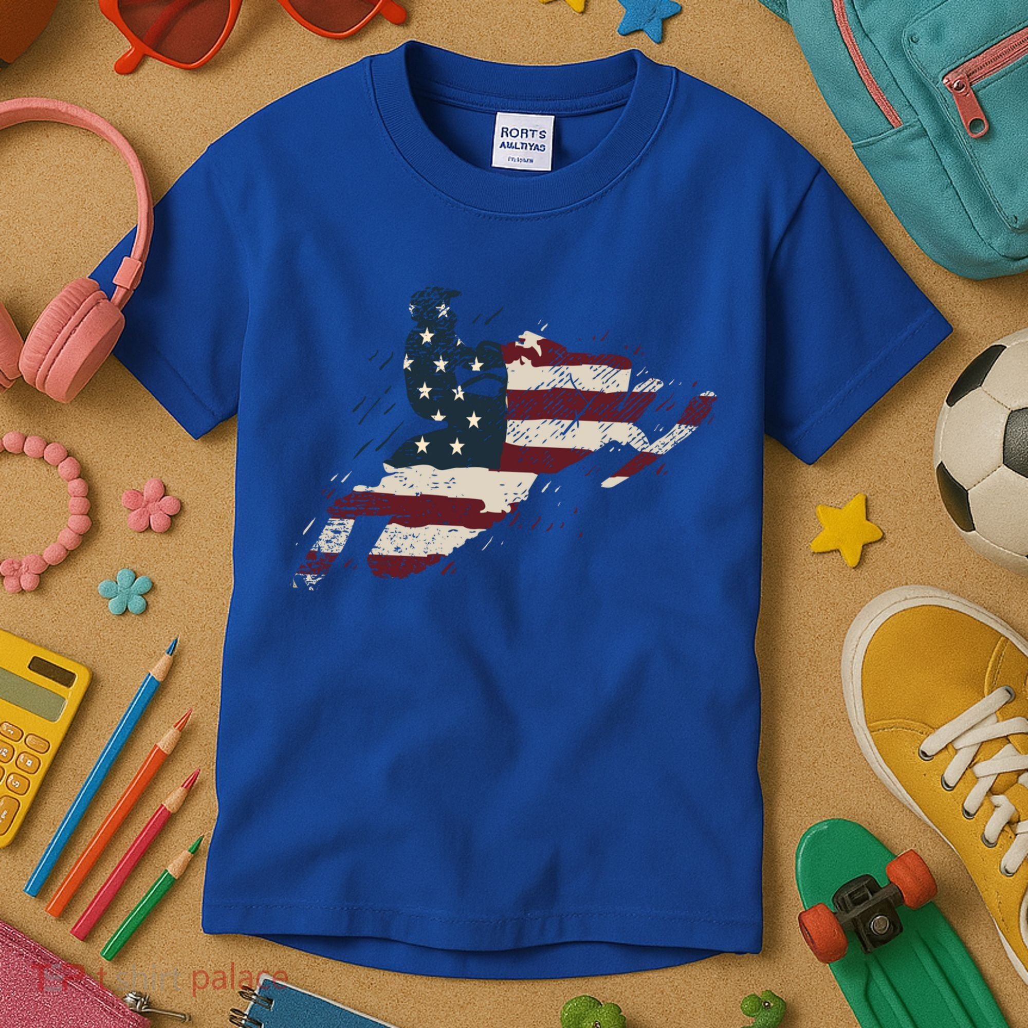Proud American Flag Snowmobiling Gift Snowmobile Riding Gift Kids T-Shirt
