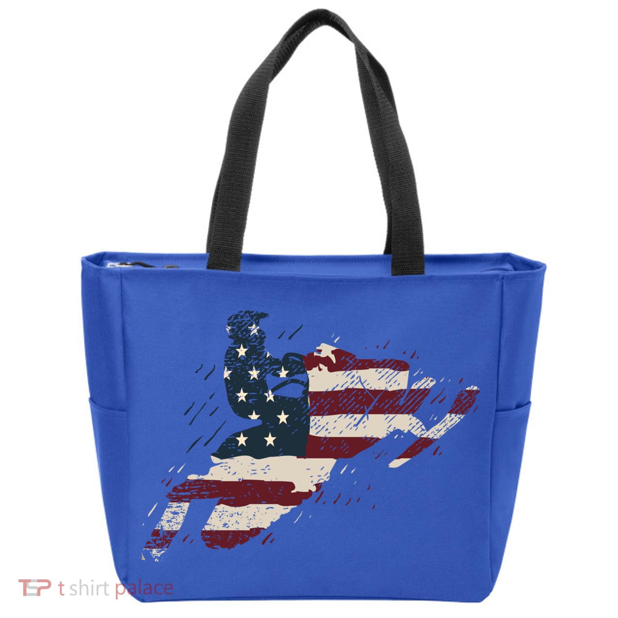Proud American Flag Snowmobiling Gift Snowmobile Riding Gift Tote Bag