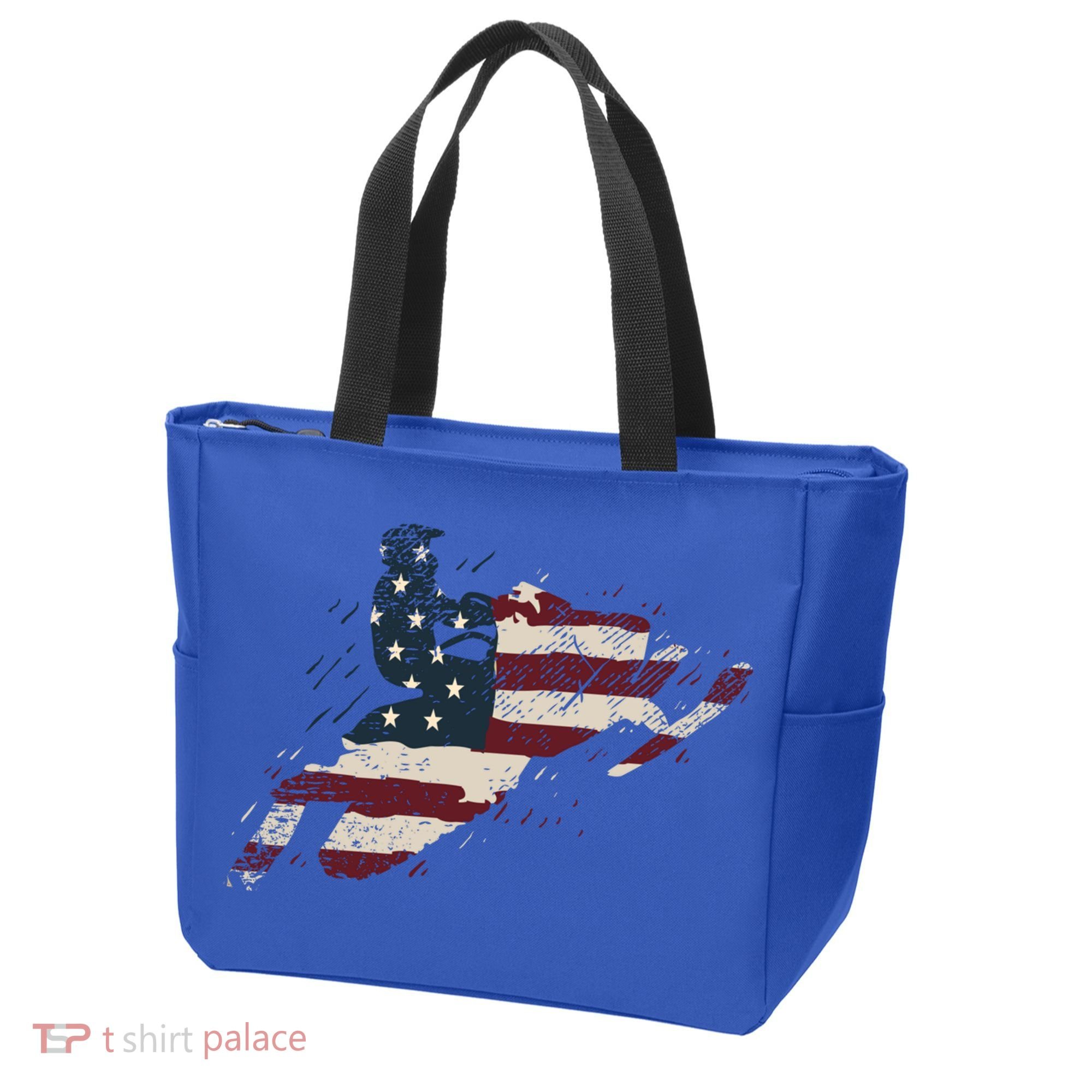 Proud American Flag Snowmobiling Gift Snowmobile Riding Gift Tote Bag