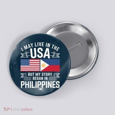Philippines American Flag Usa Filipino Roots Present Button