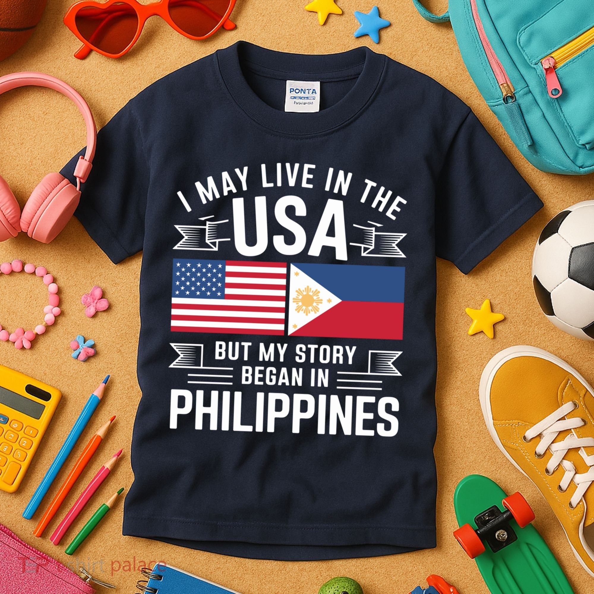 Philippines American Flag Usa Filipino Roots Present Kids T-Shirt