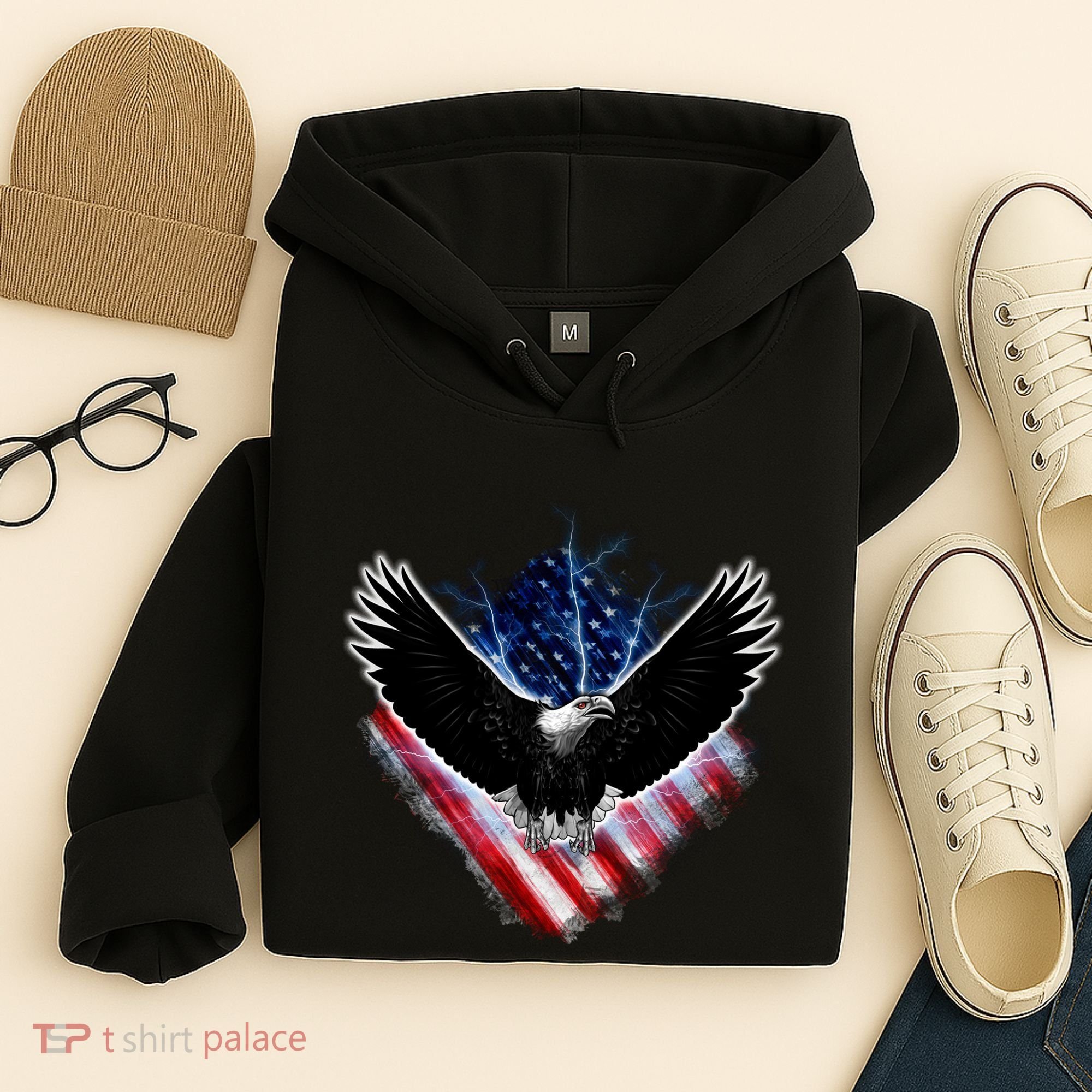 Patriotic American Flag Bald Eagle Hoodie