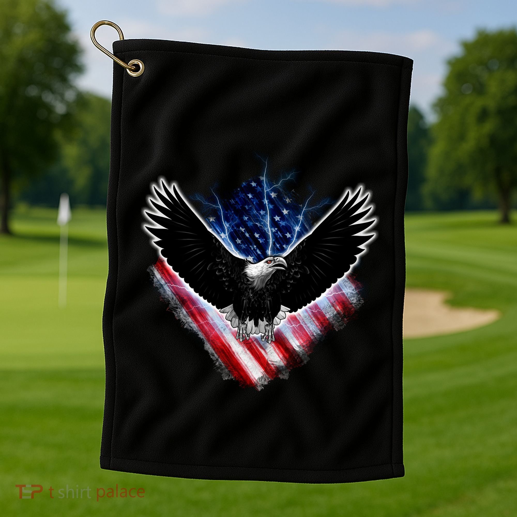 Patriotic American Flag Bald Eagle Golf Towel