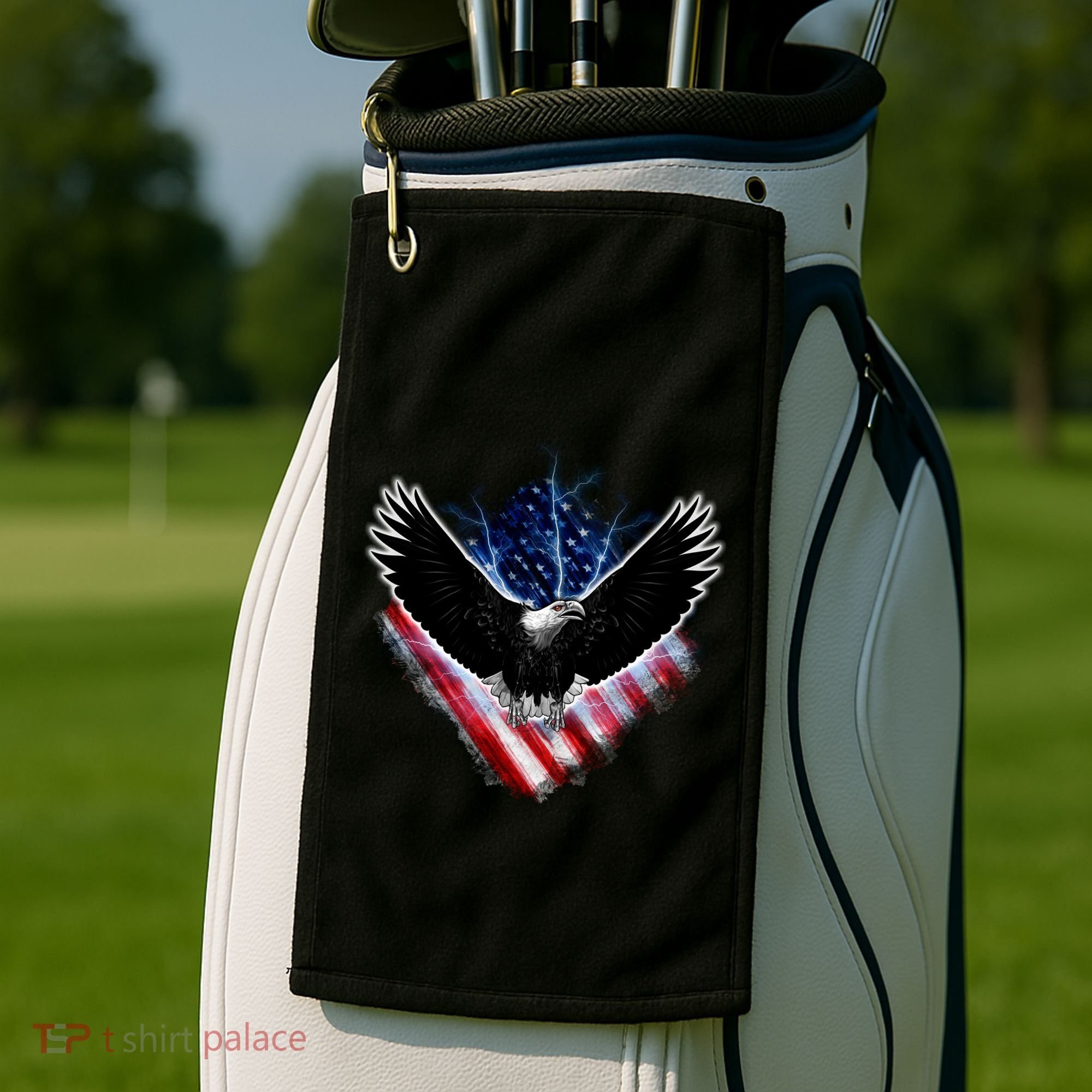Patriotic American Flag Bald Eagle Golf Towel