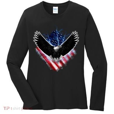 Patriotic American Flag Bald Eagle Women's Long Sleeve Shirt