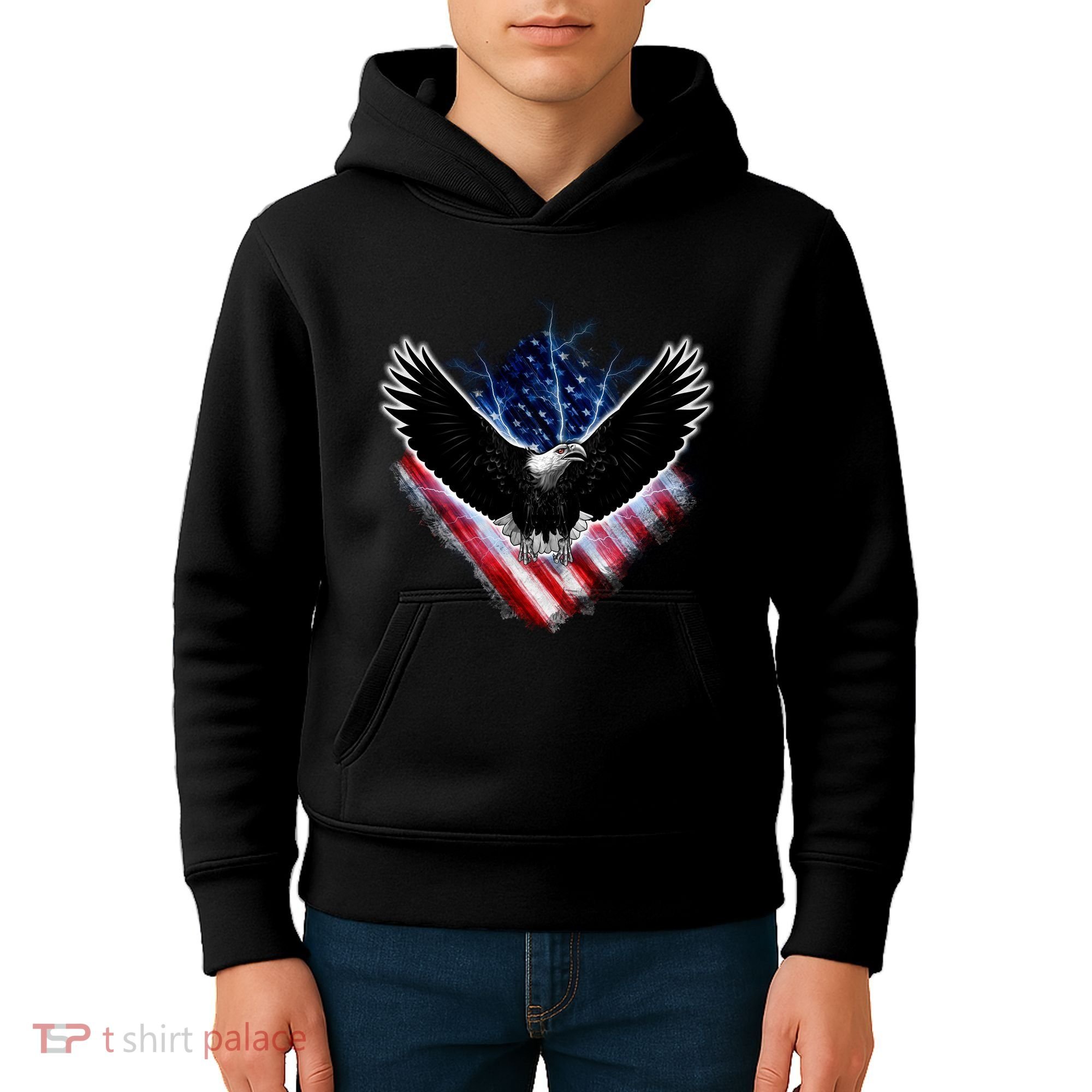 Patriotic American Flag Bald Eagle Kids Hoodie