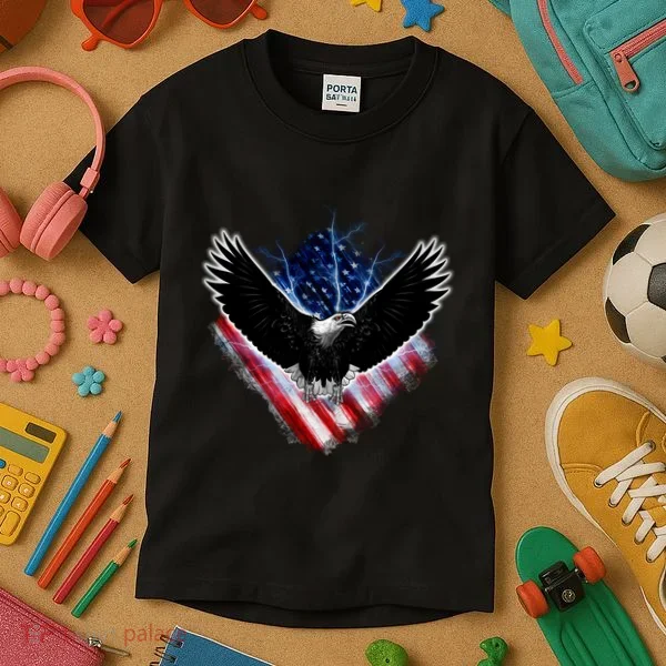 Patriotic American Flag Bald Eagle Kids T-Shirt
