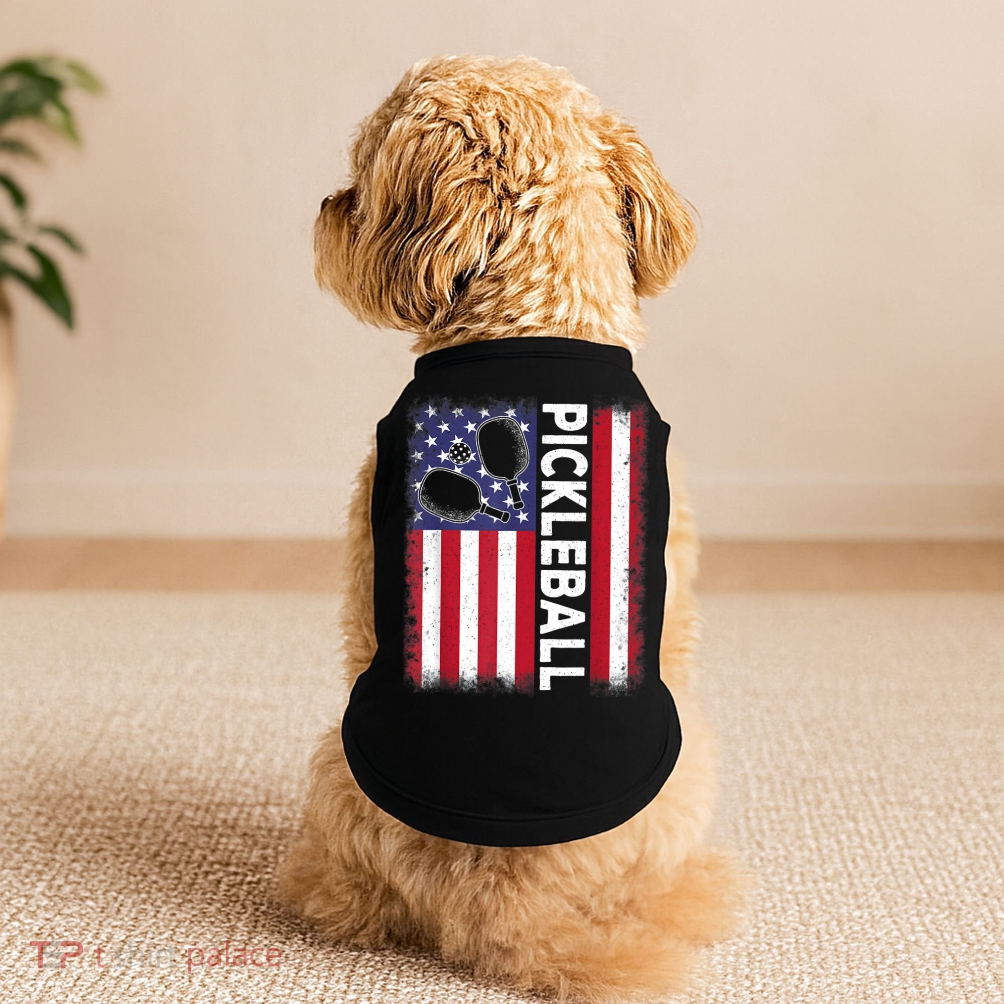 Pickleball American Flag Funny Pickleball Lover Doggie Tank