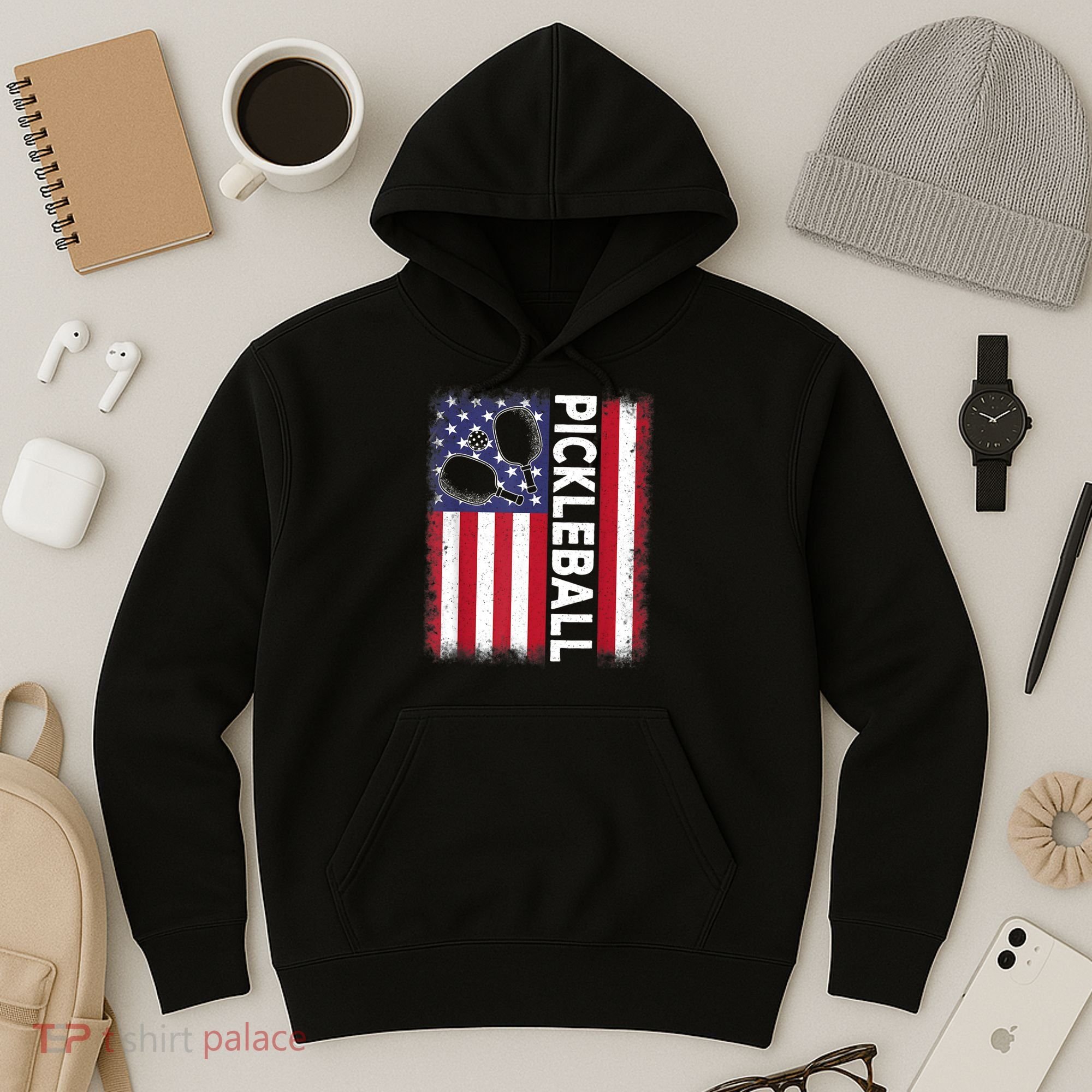 Pickleball American Flag Funny Pickleball Lover Hoodie