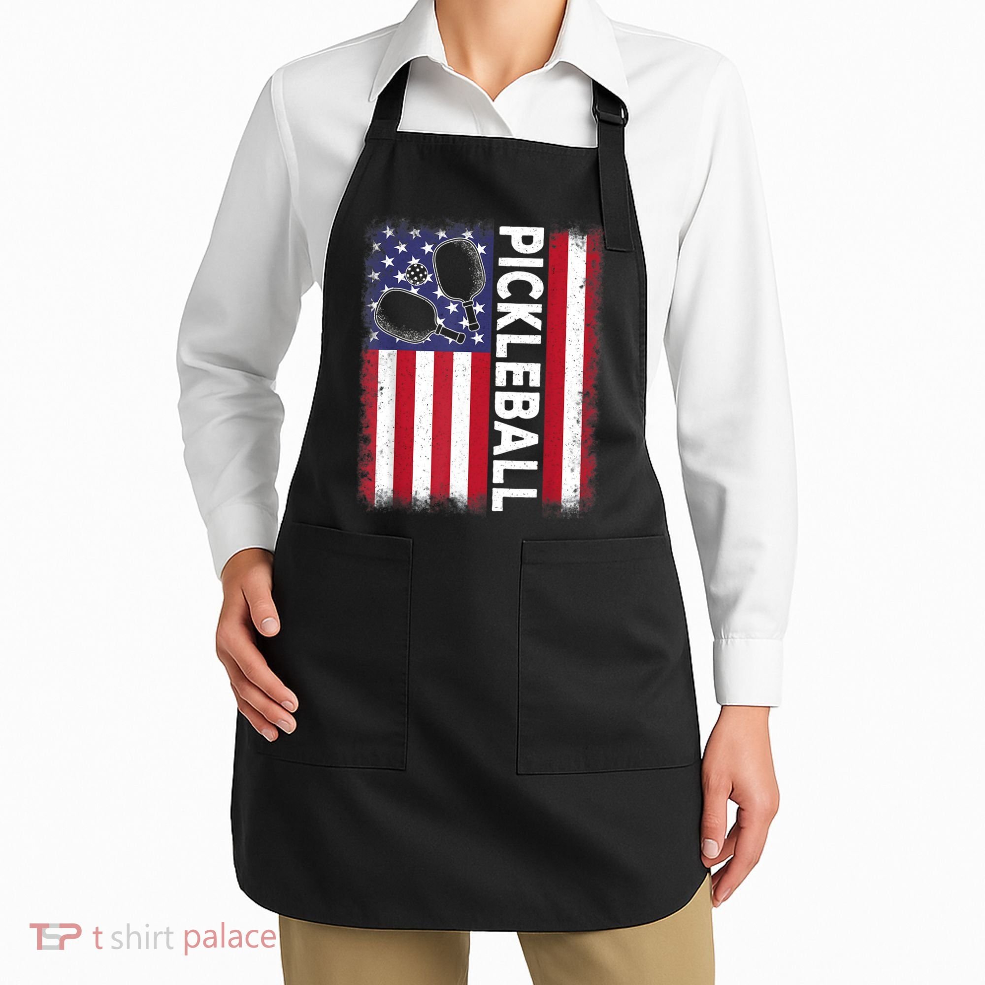 Pickleball American Flag Funny Pickleball Lover Apron