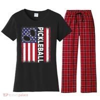 Pickleball American Flag Funny Pickleball Lover Women's Flannel Pajama Set thumb 0