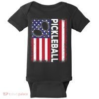 Pickleball American Flag Funny Pickleball Lover Baby Bodysuit thumb 0