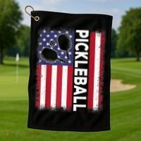 Pickleball American Flag Funny Pickleball Lover Golf Towel thumb 1