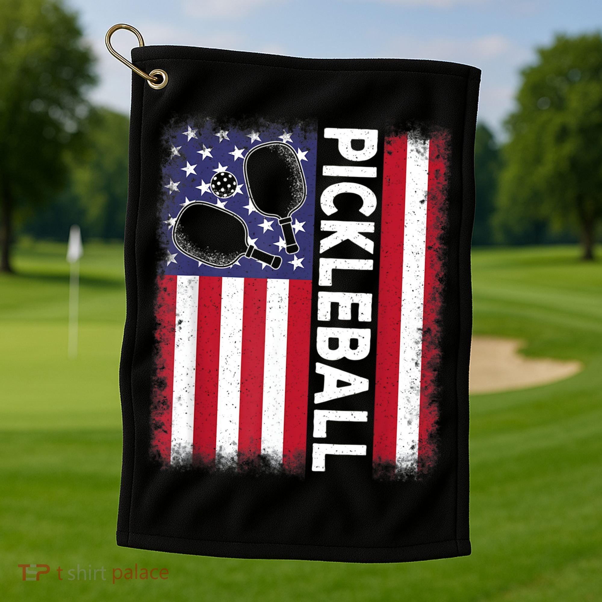 Pickleball American Flag Funny Pickleball Lover Golf Towel