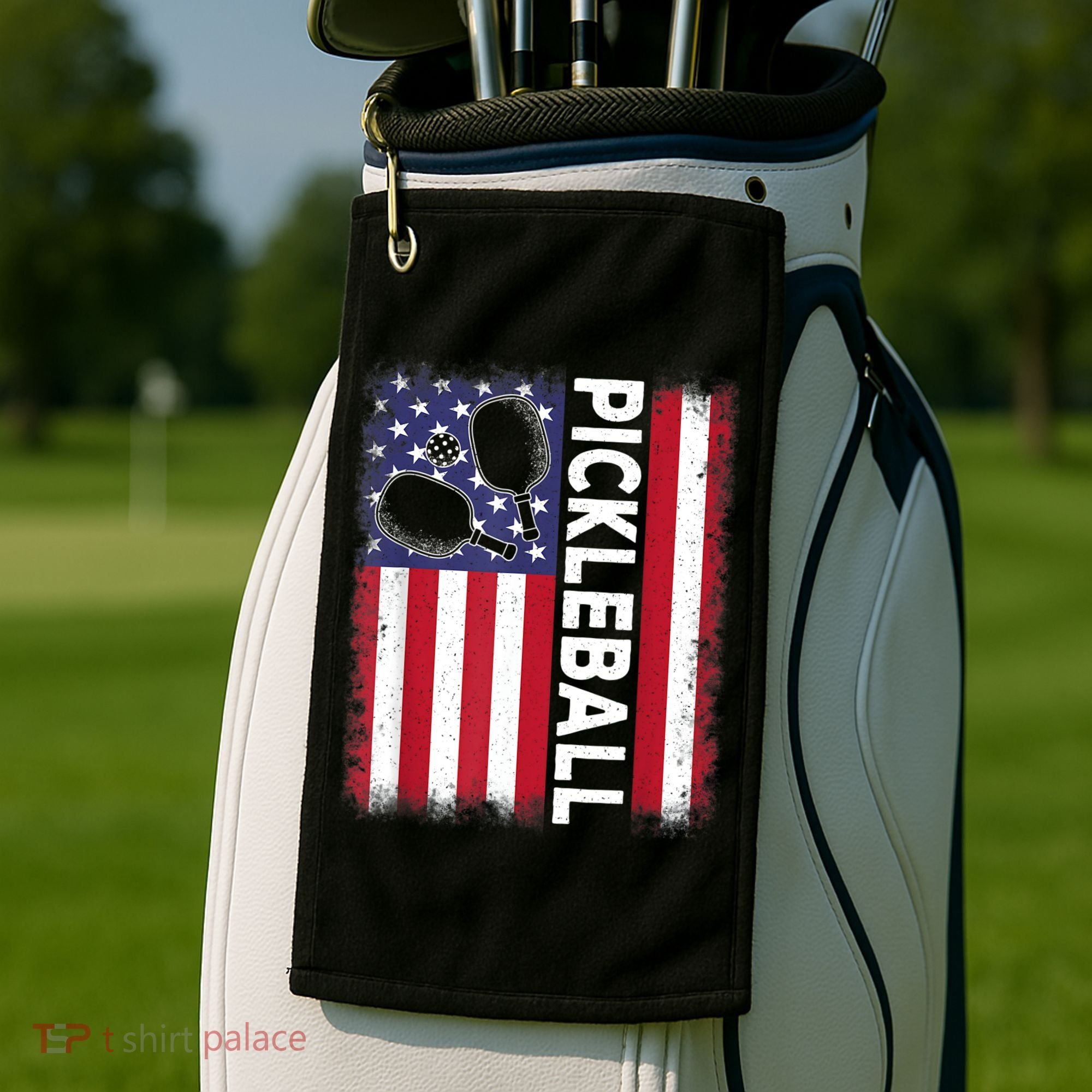 Pickleball American Flag Funny Pickleball Lover Golf Towel