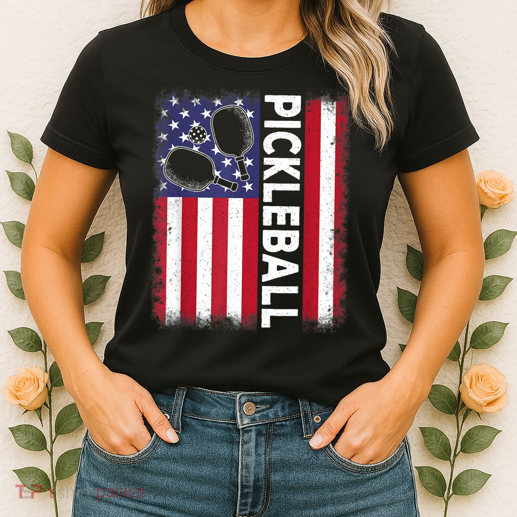 Pickleball American Flag Funny Pickleball Lover Women's T-Shirt