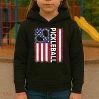 Pickleball American Flag Funny Pickleball Lover Kids Hoodie thumb 3