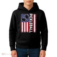 Pickleball American Flag Funny Pickleball Lover Kids Hoodie thumb 4