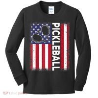 Pickleball American Flag Funny Pickleball Lover Kids Long Sleeve Shirt thumb 0