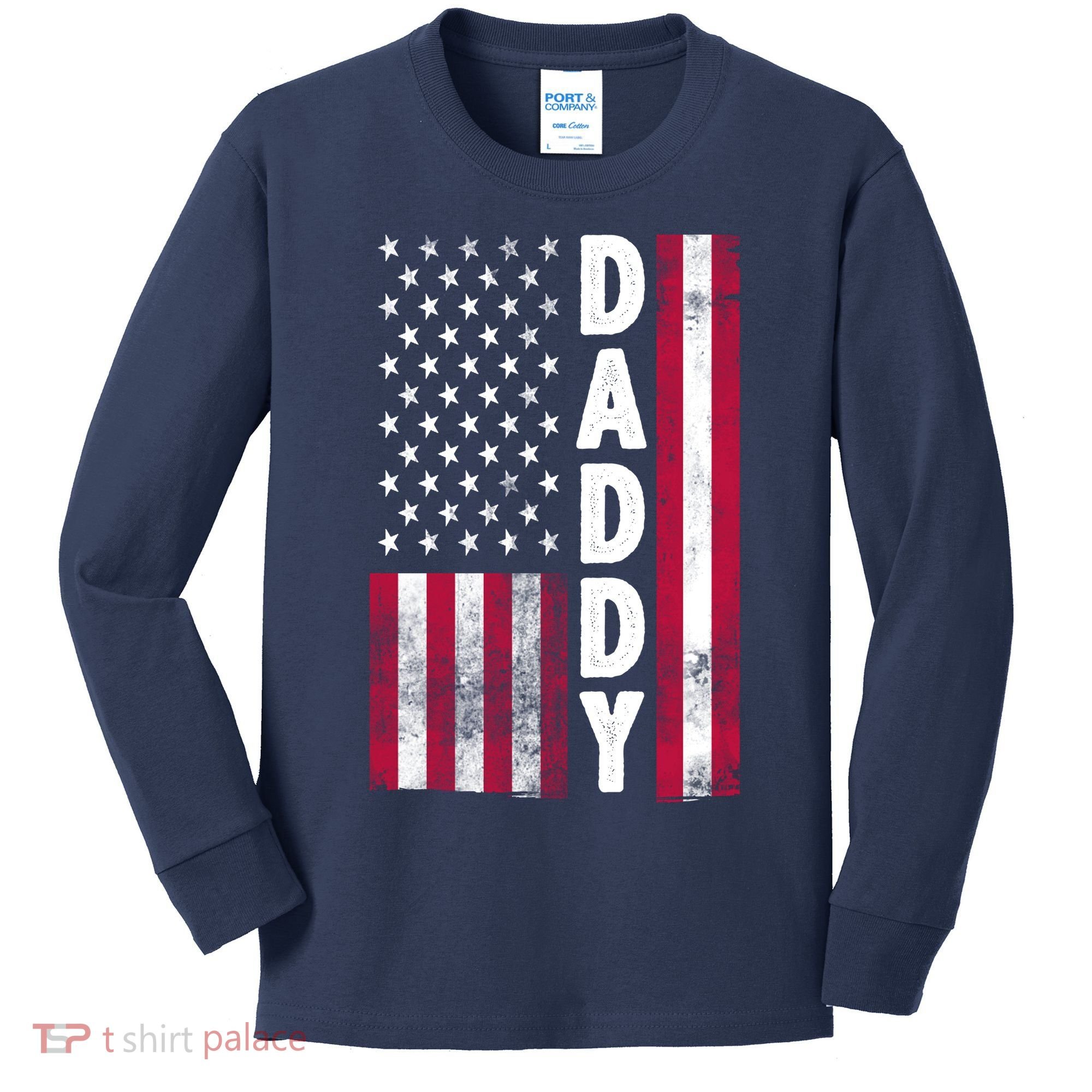 Patriotic American Flag Dad Father's Day Kids Long Sleeve Shirt