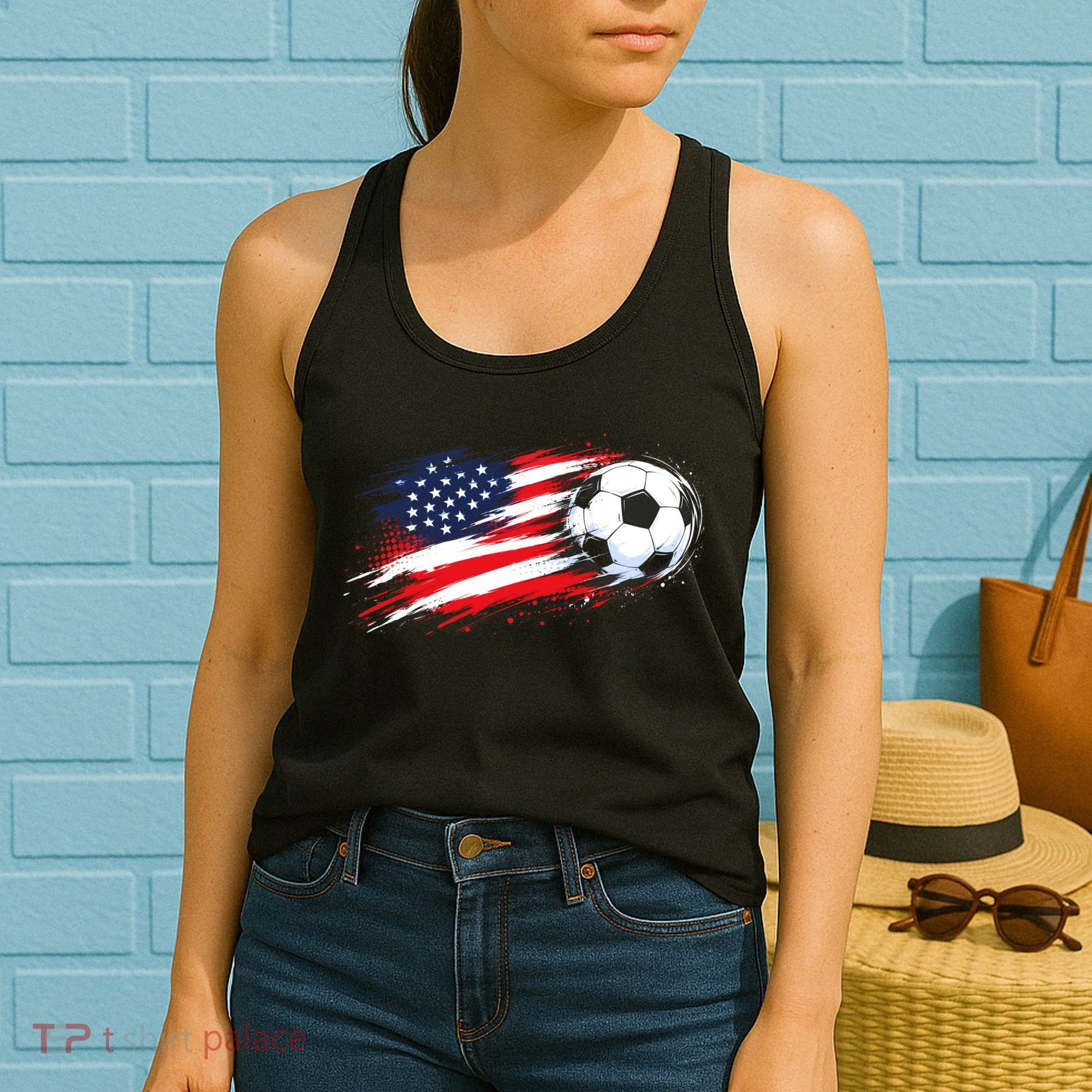 Patriotic American Flag Soccer USA Ball Women's Tank Top
