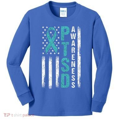 Ptsd Awareness Flag Post Traumatic Stress Disorder Warrior Gift Kids Long Sleeve Shirt