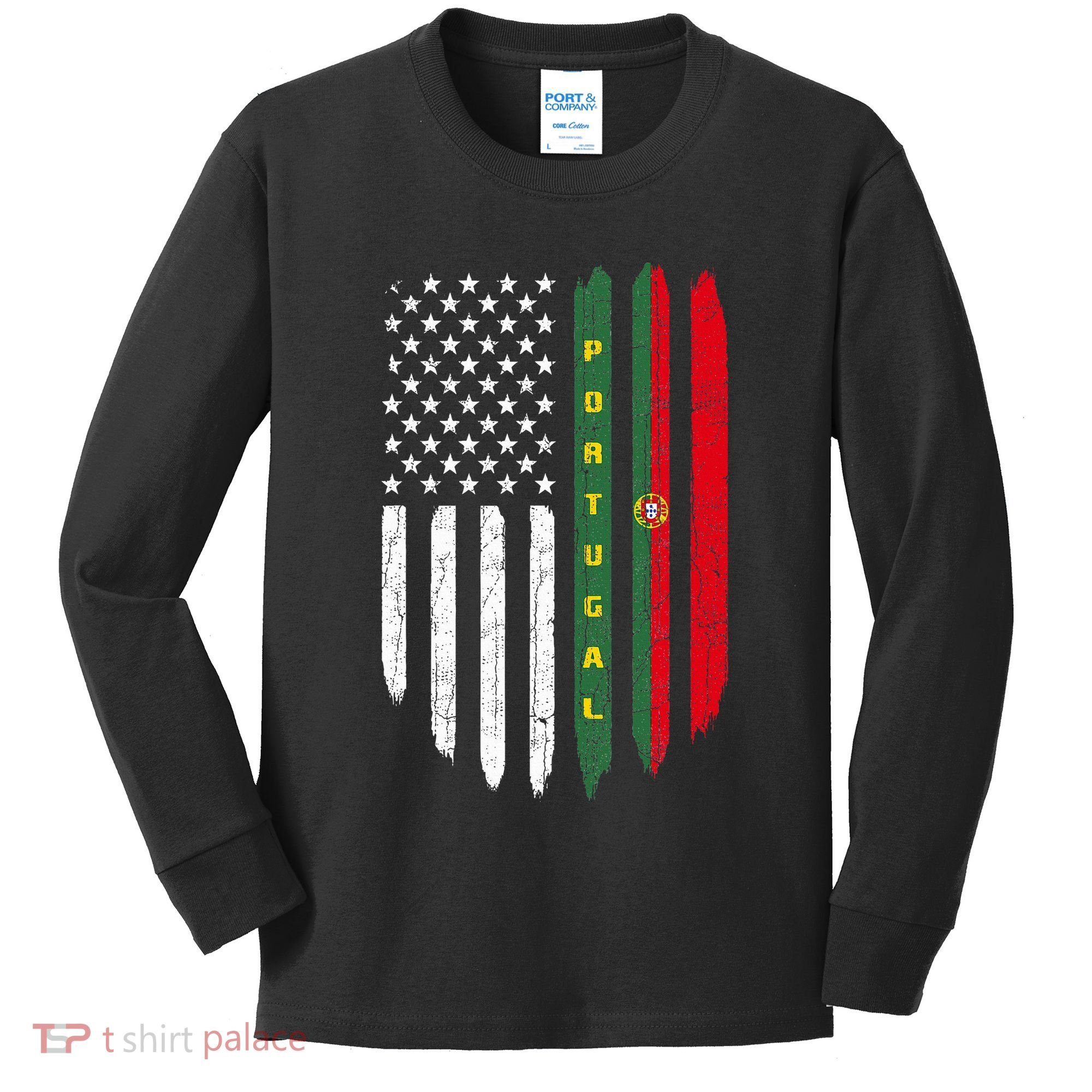 Portuguese American Flag Portugal Roots Dad Gift Kids Long Sleeve Shirt