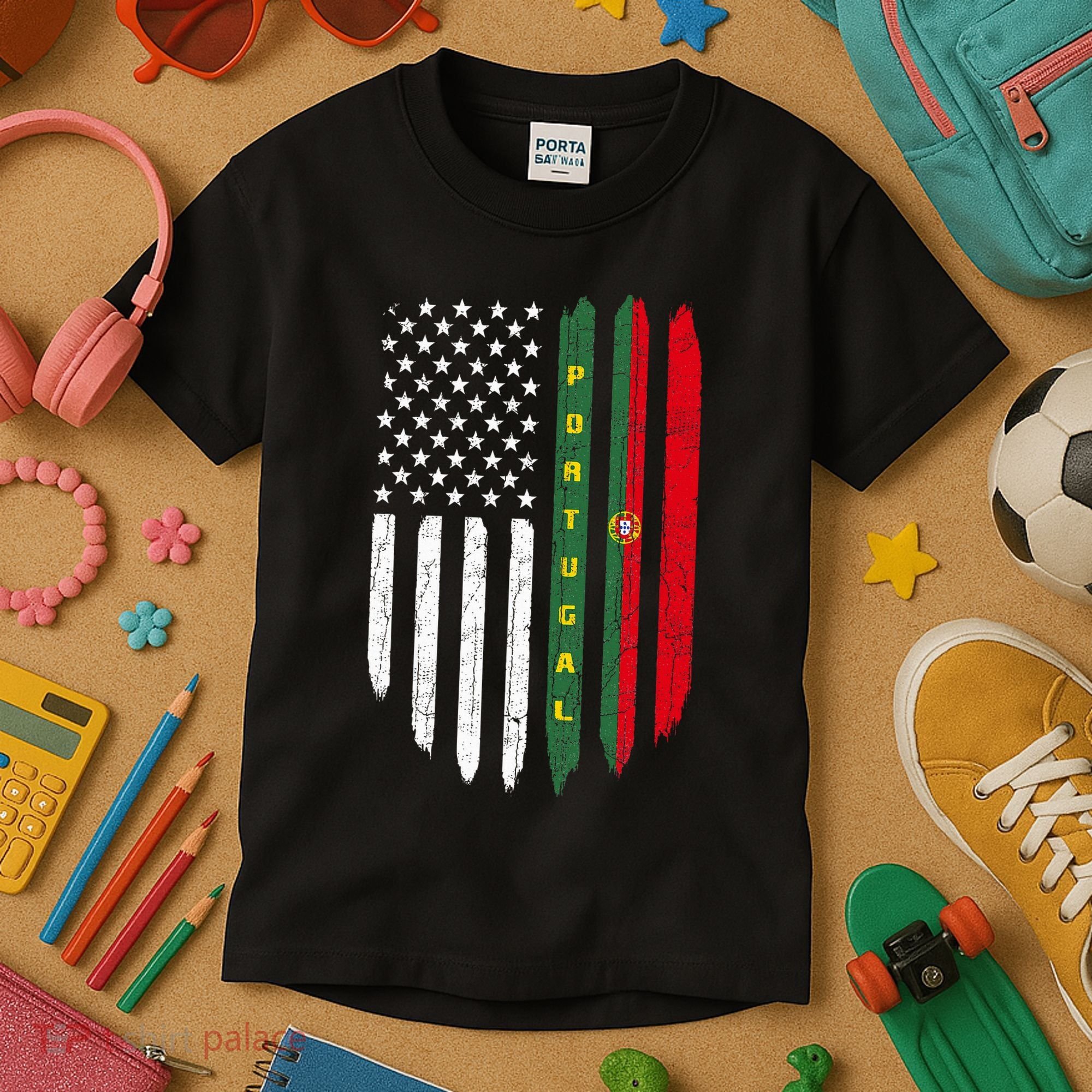 Portuguese American Flag Portugal Roots Dad Gift Kids T-Shirt