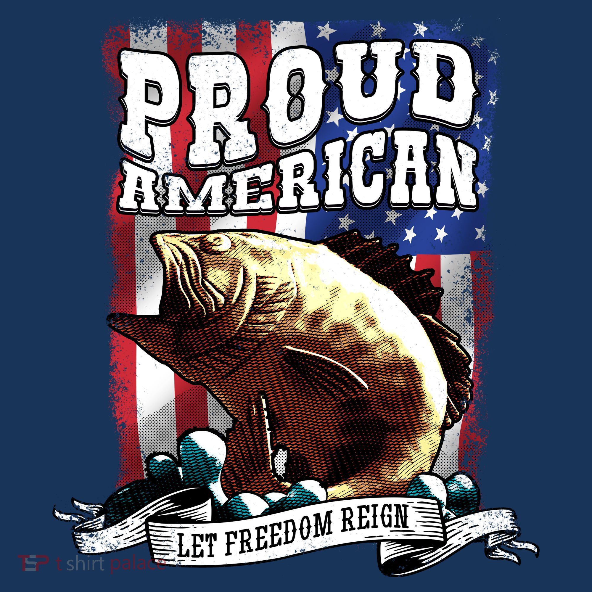 Proud American Flag Let Freedom Reign Fishing T-Shirt