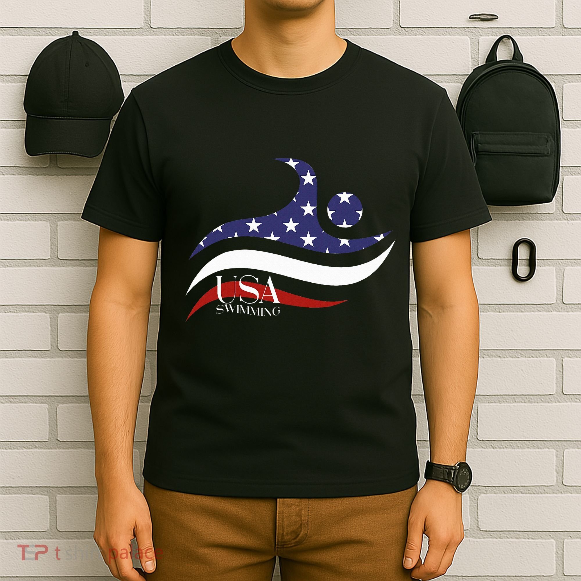 Patriotic American Flag Swimming Usa Gift Swim Team T-Shirt