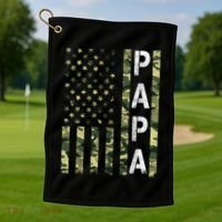 Papa American Flag Proud Dad Fathers Day Gift Golf Towel thumb 1