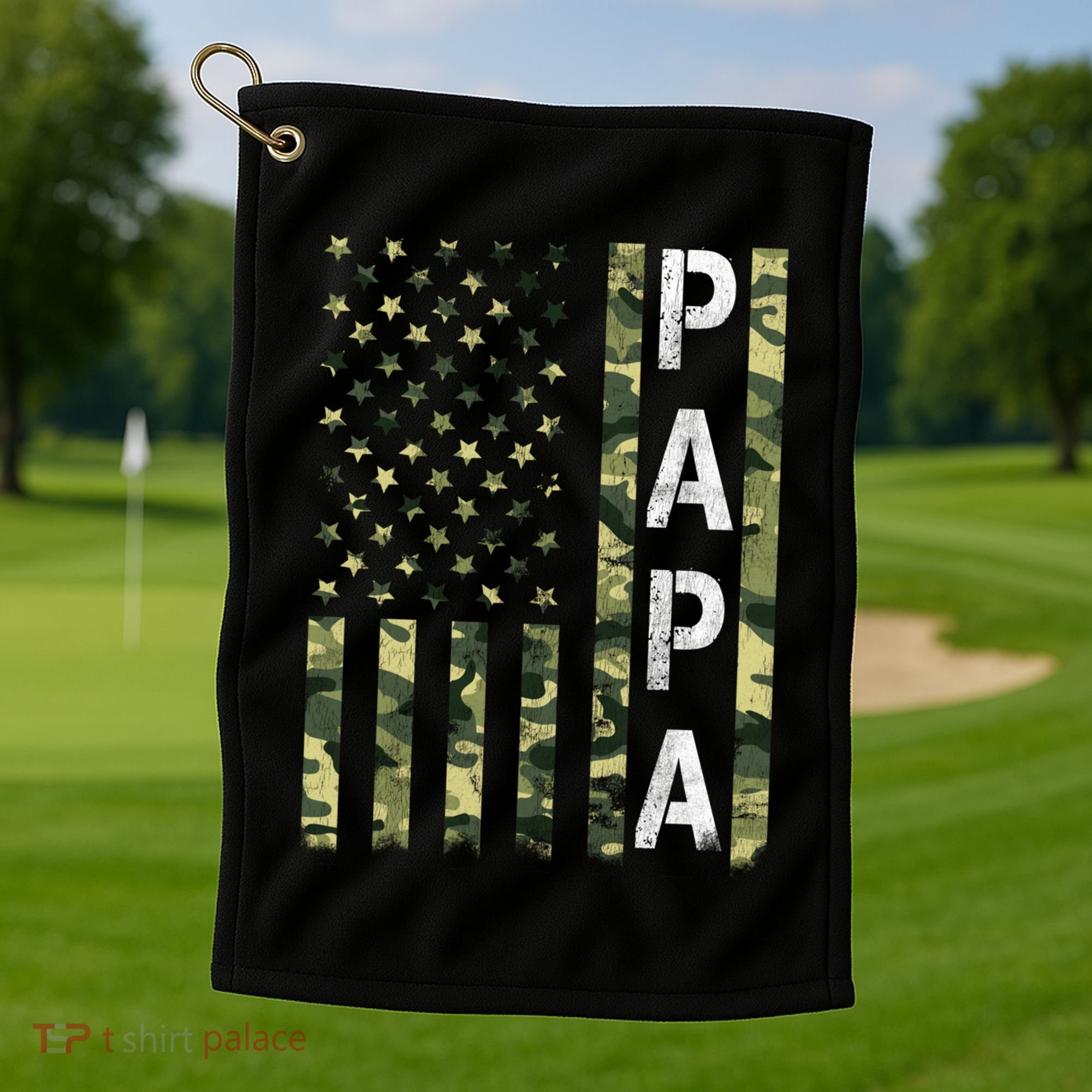 Papa American Flag Proud Dad Fathers Day Gift Golf Towel