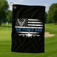 Proud Air Force Dad Cool Gift Veteran Flag Gift Great Gift Golf Towel thumb 1