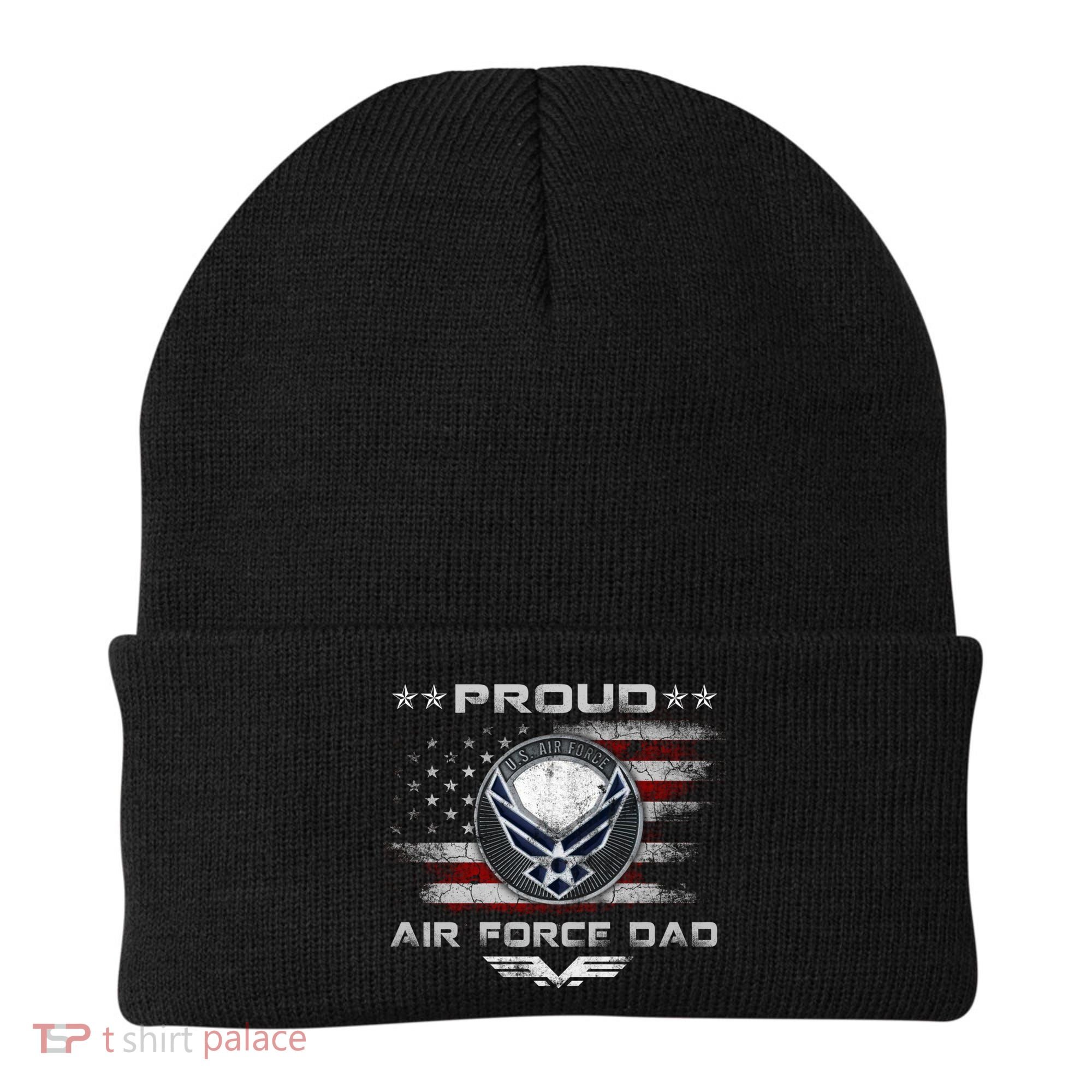 Proud Air Force Dad Military Veteran Pride Us Flag Cute Gift Beanie