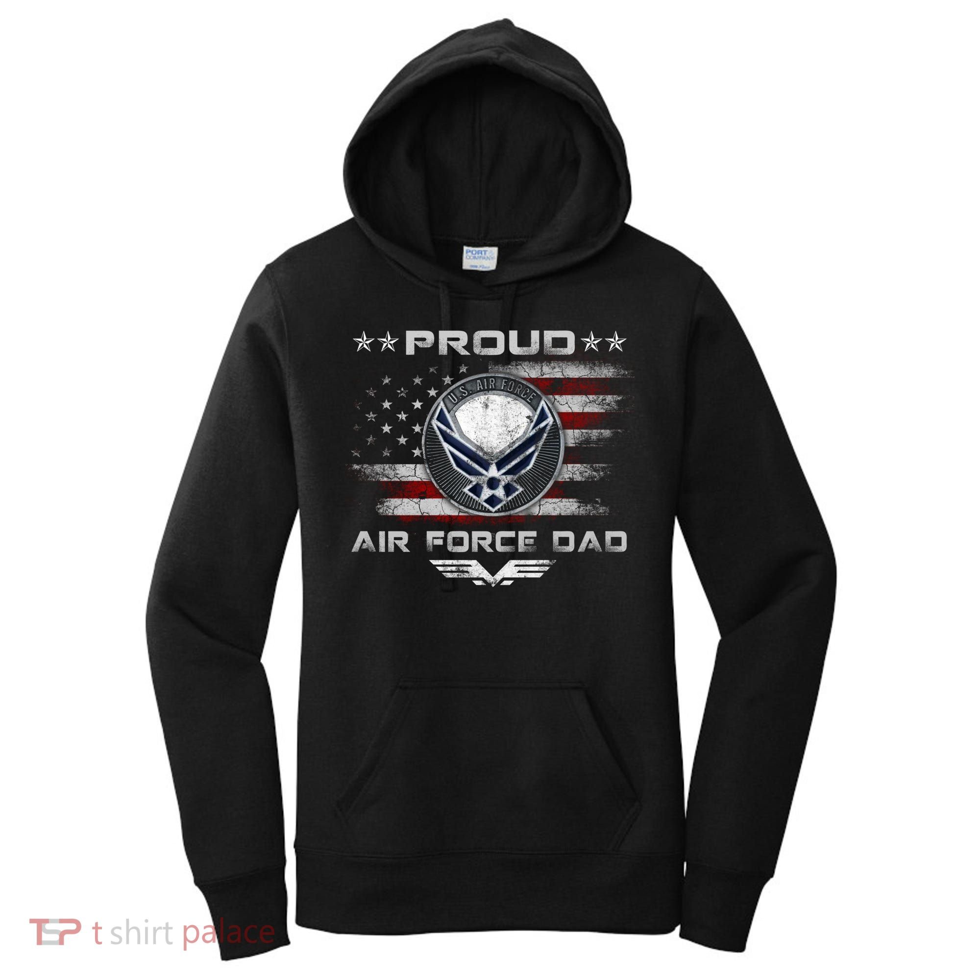 Proud Air Force Dad Military Veteran Pride Us Flag Cute Gift Women's Hoodie