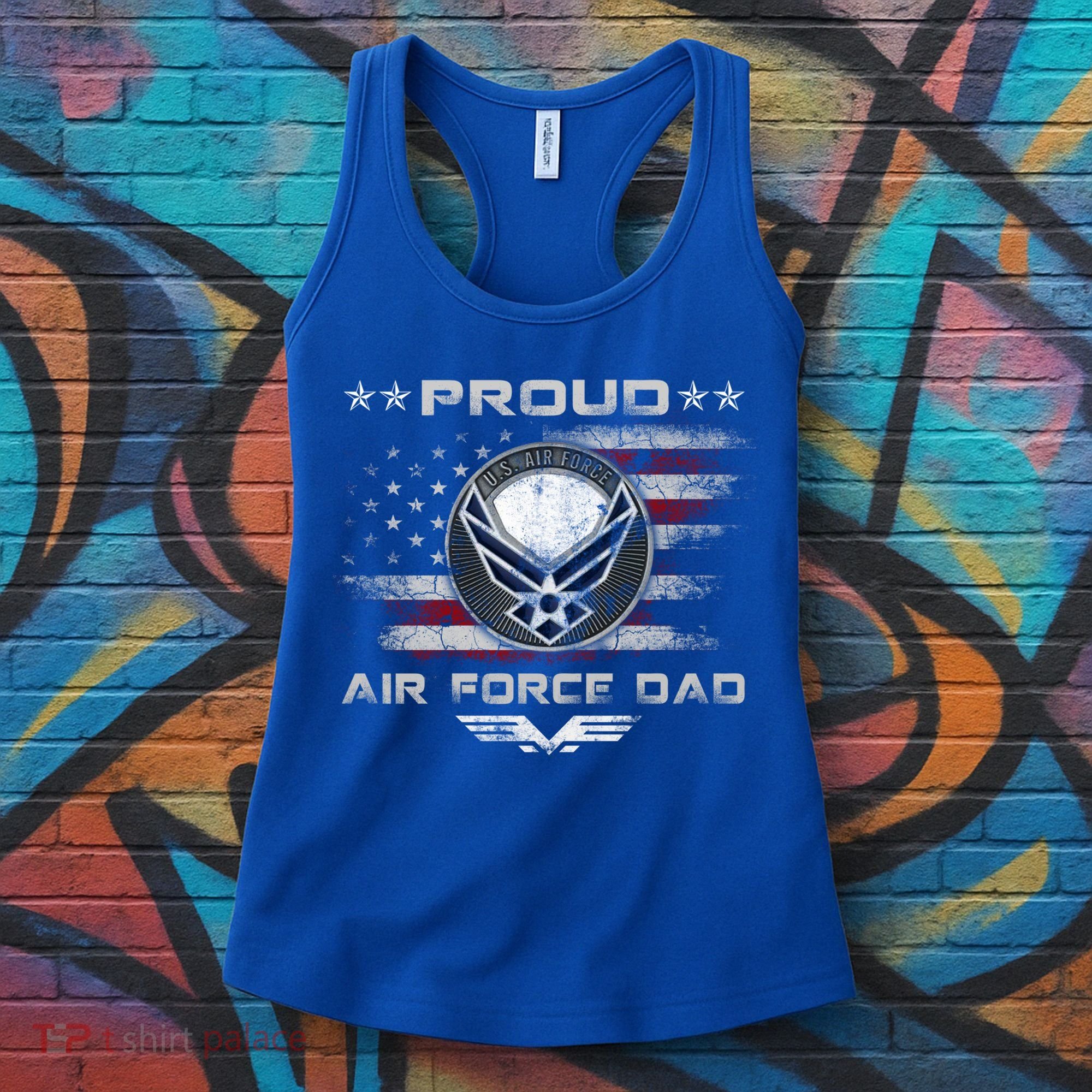 Proud Air Force Dad Military Veteran Pride Us Flag Cute Gift Women's Tank Top
