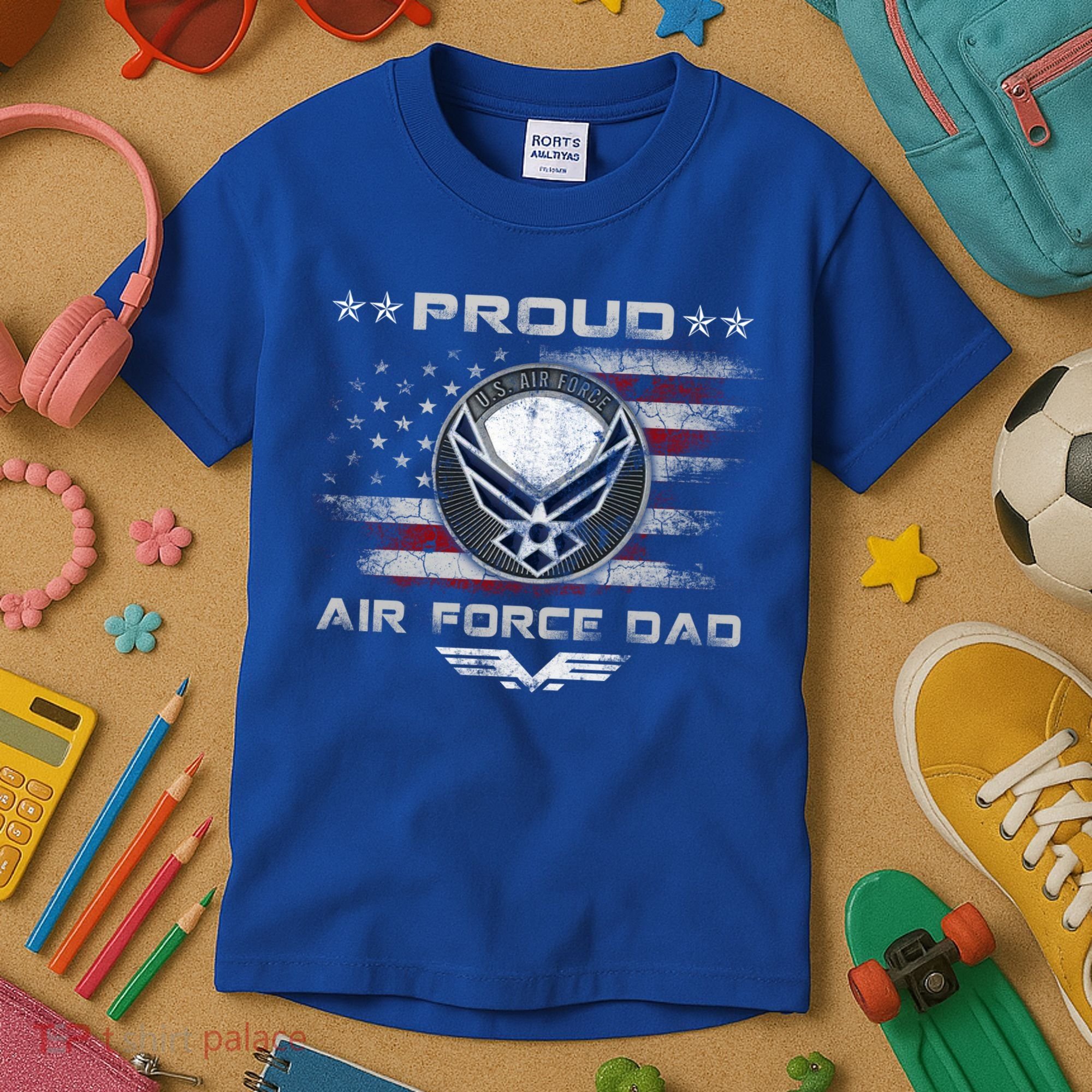 Proud Air Force Dad Military Veteran Pride Us Flag Cute Gift Kids T-Shirt