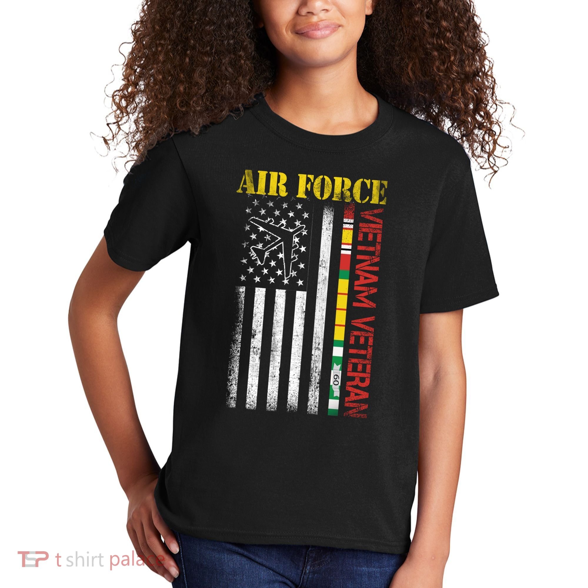 Proud Air Force Vietnam Veteran American Flag Gift Kids T-Shirt