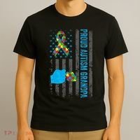 Proud Autism Grandpa American Flag Autism Awareness  T-Shirt thumb 3