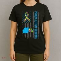 Proud Autism Grandpa American Flag Autism Awareness  T-Shirt thumb 4