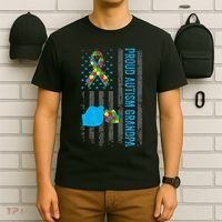 Proud Autism Grandpa American Flag Autism Awareness  T-Shirt thumb 6