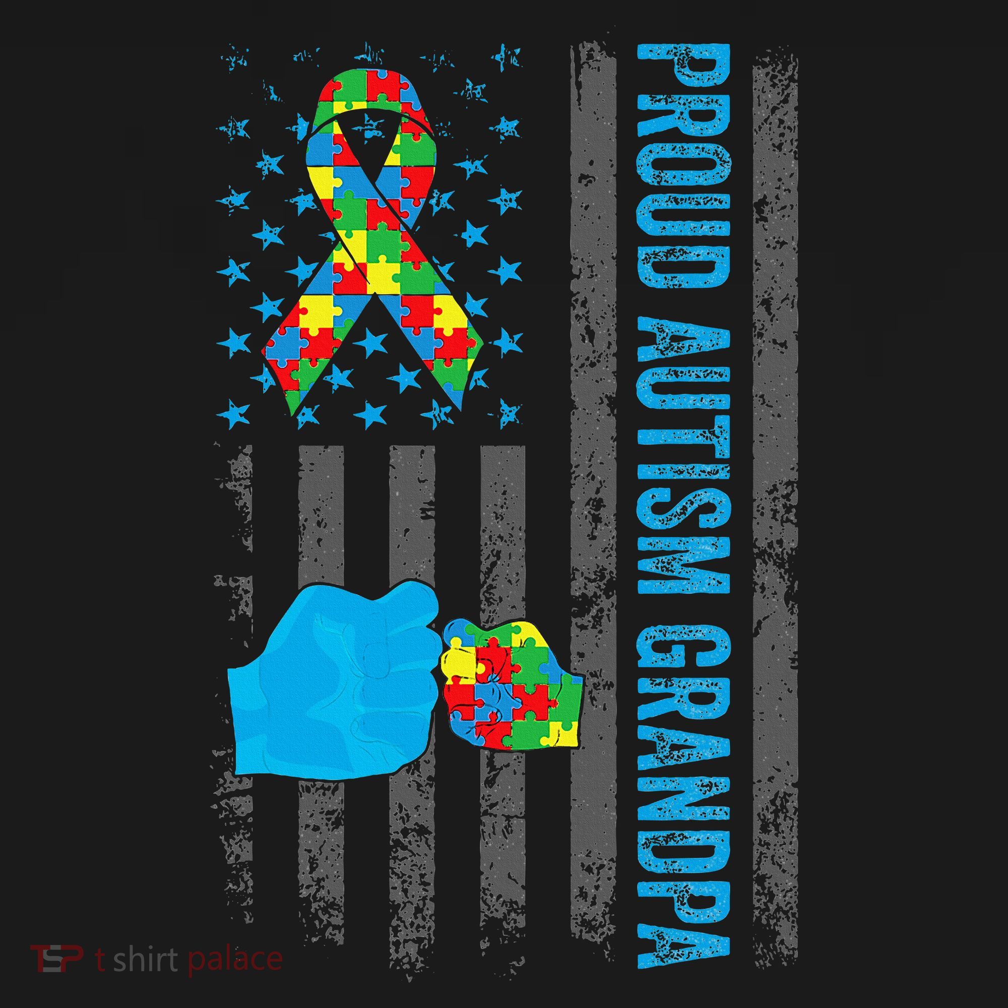 Proud Autism Grandpa American Flag Autism Awareness  T-Shirt