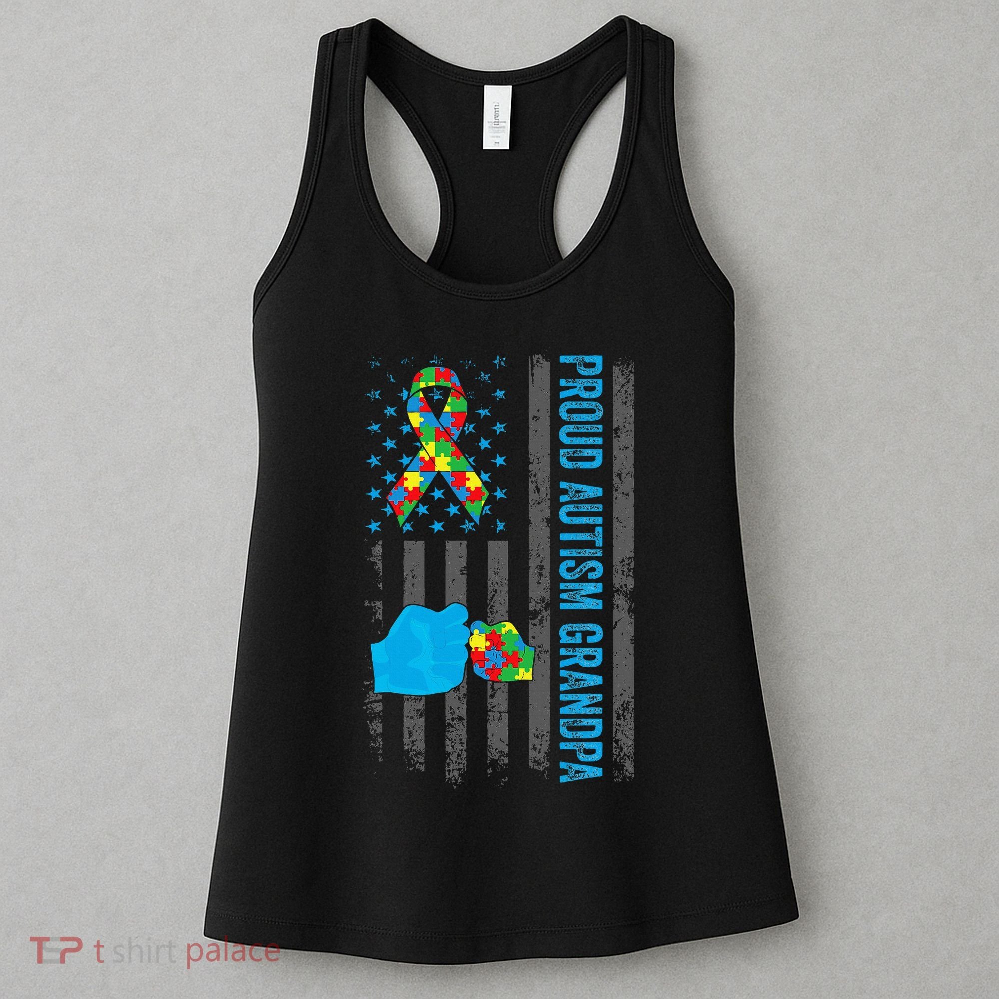 Proud Autism Grandpa American Flag Autism Awareness  Women's Tank Top