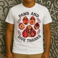 Paws And Give Thanks Dog Paw Floral Thanksgiving Day Autumn T-Shirt thumb 3