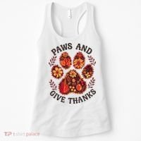 Paws And Give Thanks Dog Paw Floral Thanksgiving Day Autumn Women's Tank Top thumb 0