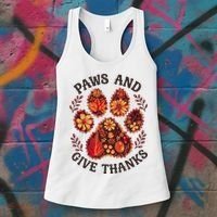 Paws And Give Thanks Dog Paw Floral Thanksgiving Day Autumn Women's Tank Top thumb 3