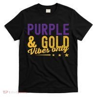 Purple And Gold Vibes Only Game Day For High School Football T-Shirt thumb 0
