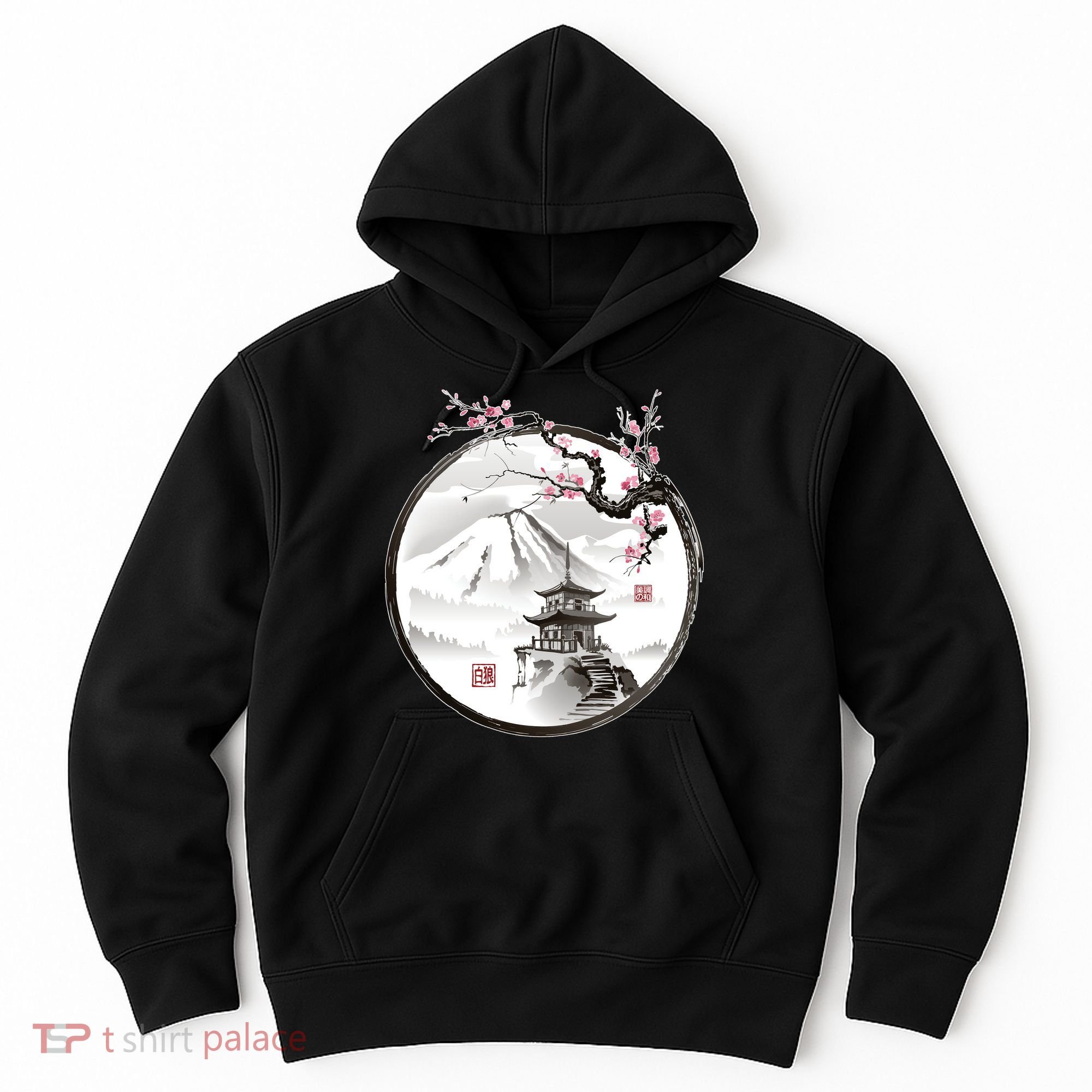 Pagoda Japanese Ink Painting Hoodie