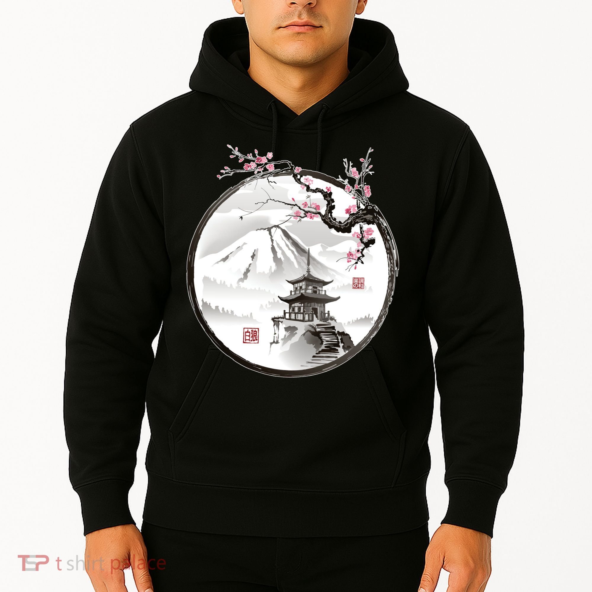 Pagoda Japanese Ink Painting Hoodie