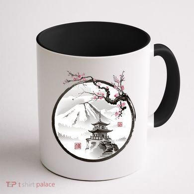 Pagoda Japanese Ink Painting Coffee Mug back